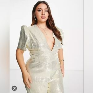 ASOS Collective the Label Curve exclusive ruched wide leg jumpsuit in champagne
